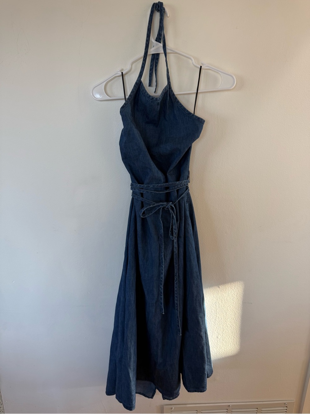 GAP Dark Blue Denim Halter Tie-Waist Maxi Dress